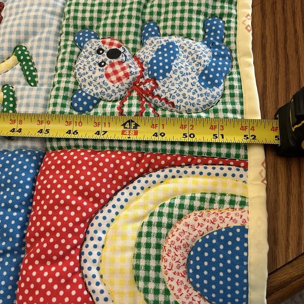VTG Handmade Baby Novelty Gingham Patchwork Animals Quilt Cotton Fabric 42